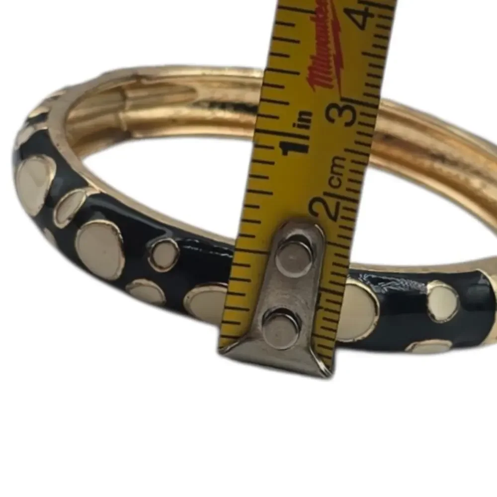 Vintage Black Cream Bracelet Spotted Polka Dot Clamper 7.25
